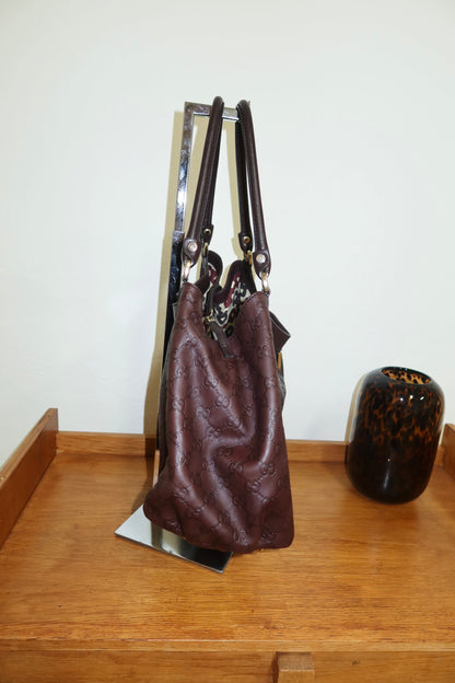 GUCCI GG HOBO ABBEY BAG BURGUNDY GOLD HW
