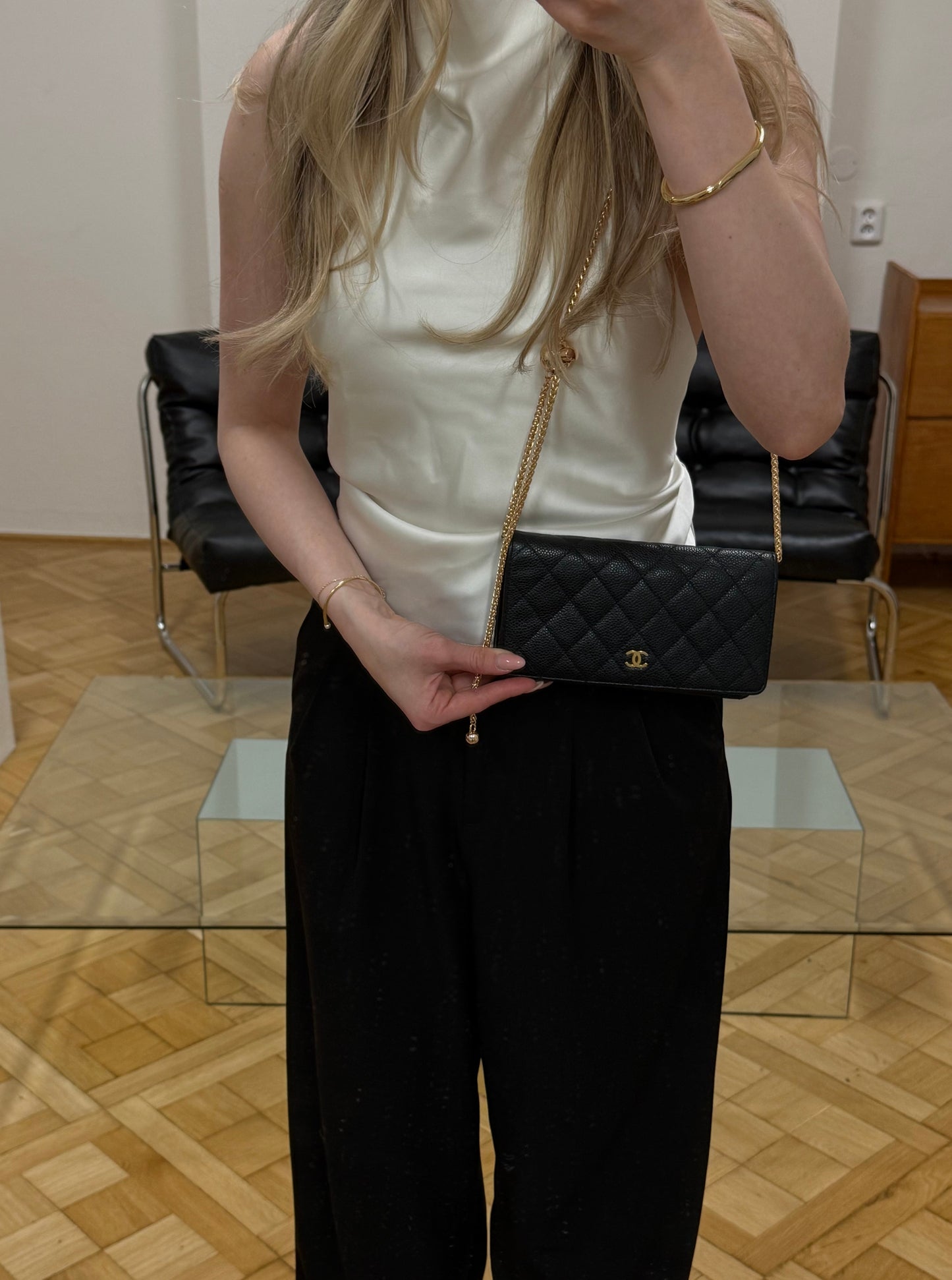 CHANEL CAVIAR LONG WALLET BLACK SERIES 18