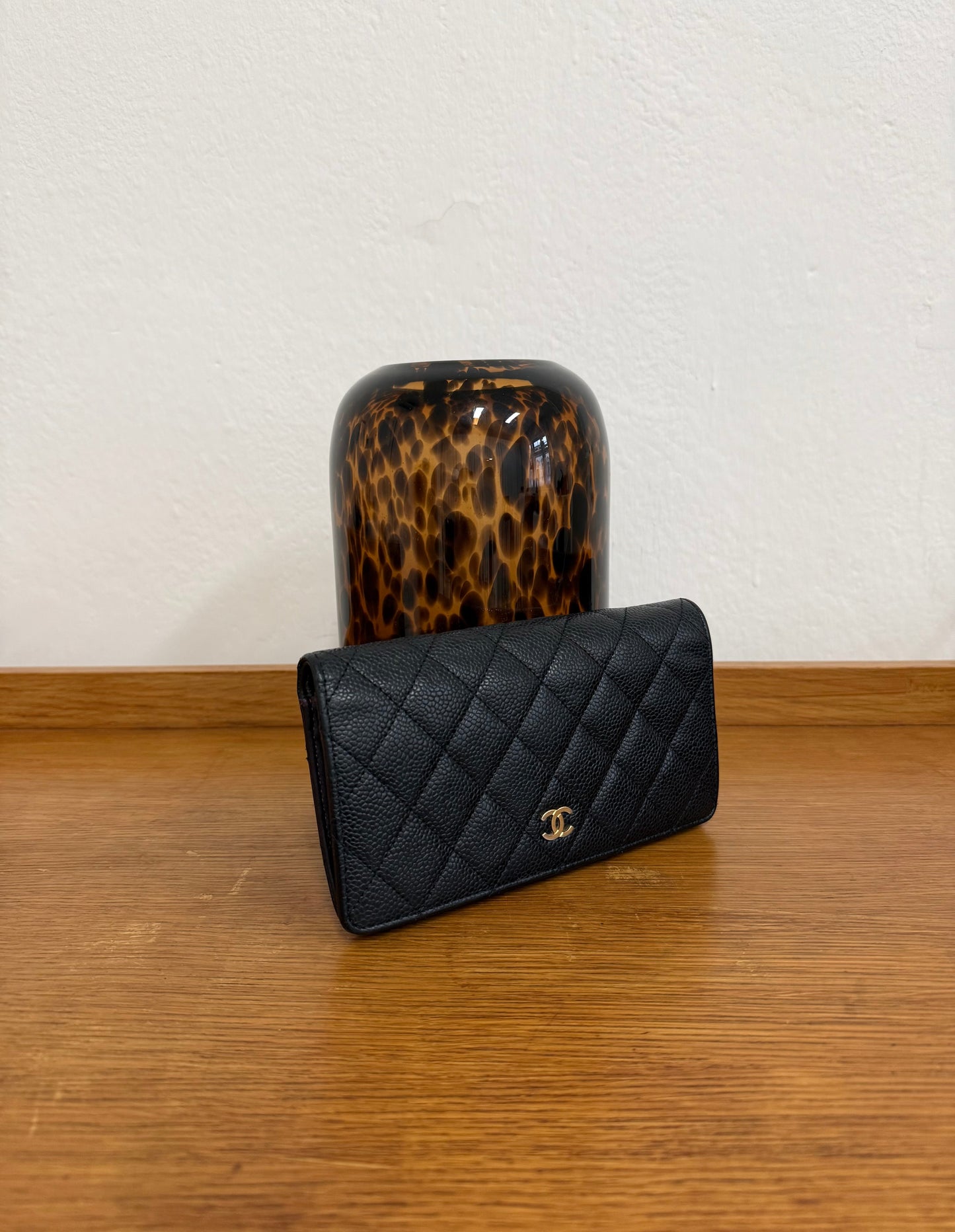 CHANEL CAVIAR LONG WALLET BLACK SERIES 18