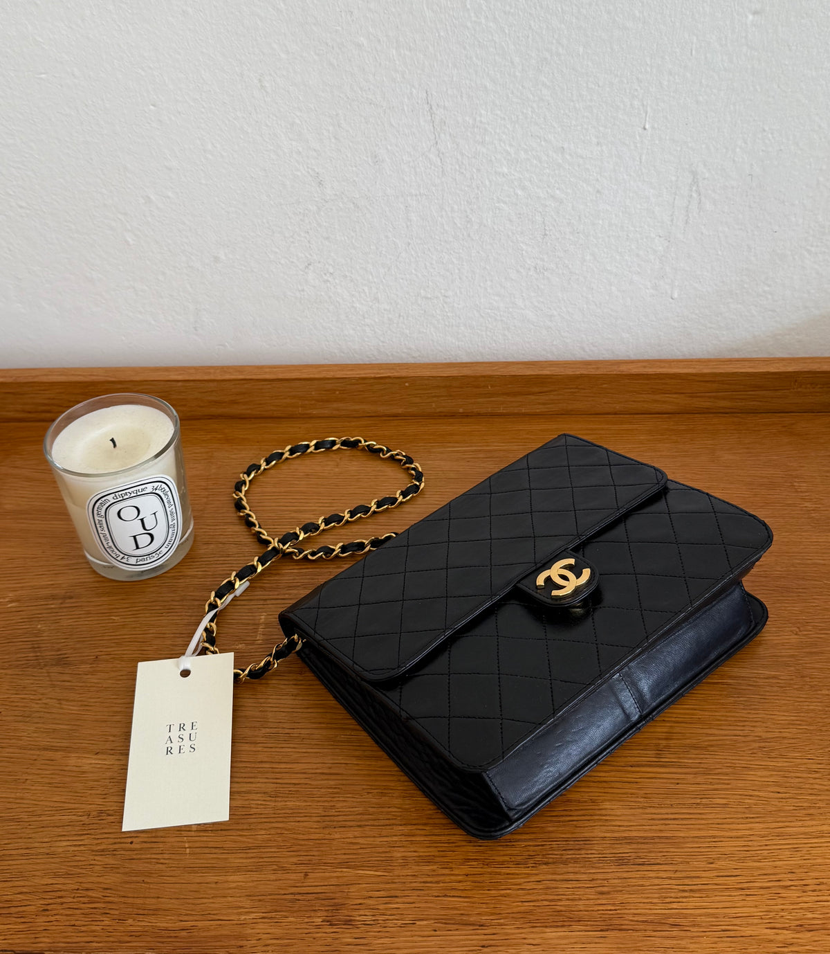 CHANEL CLASSIC SINGLE FLAP BAG LAMBSKIN BLACK 24K GOLD HW