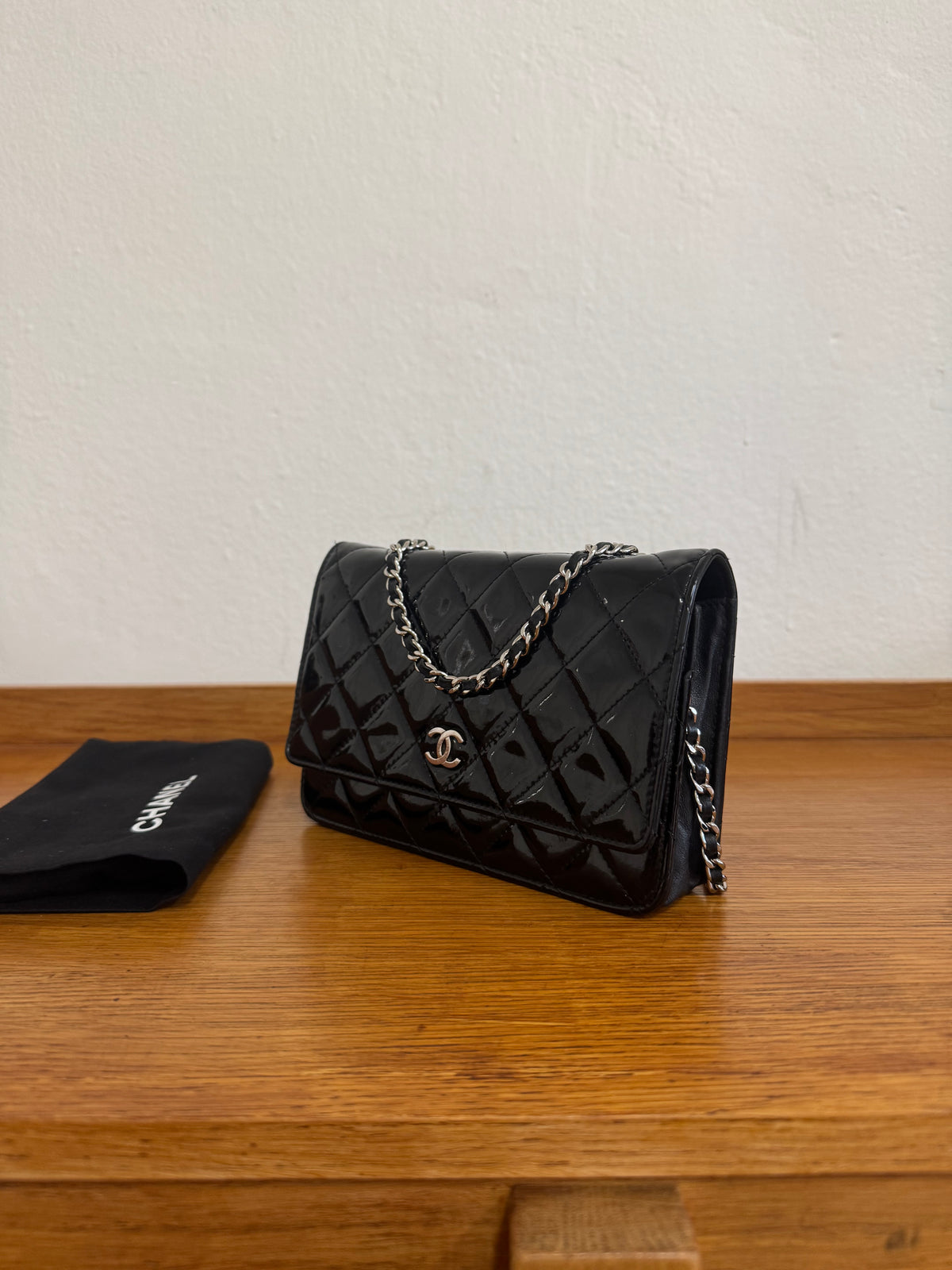 CHANEL WOC BLACK PATENT LEATHER SILVER HW SERIES 14