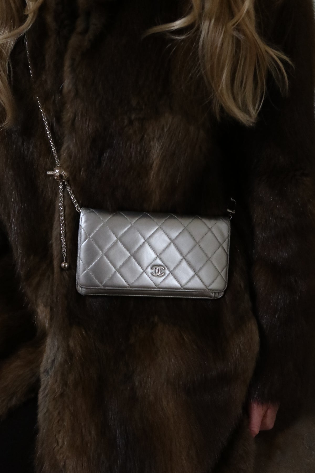 CHANEL WALLET QUILTED SILVER