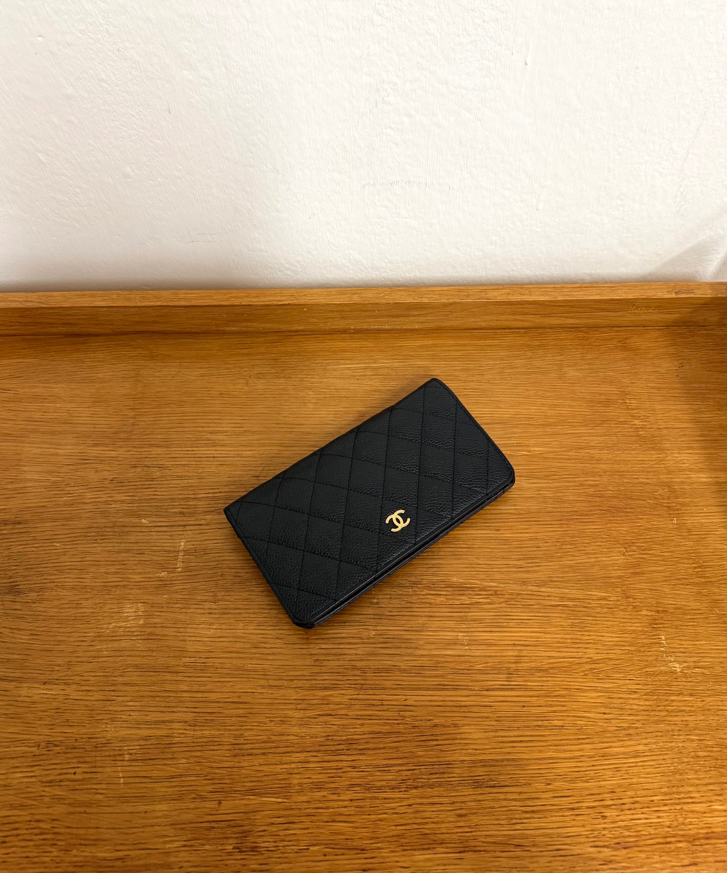 CHANEL CAVIAR LONG WALLET BLACK SERIES 18