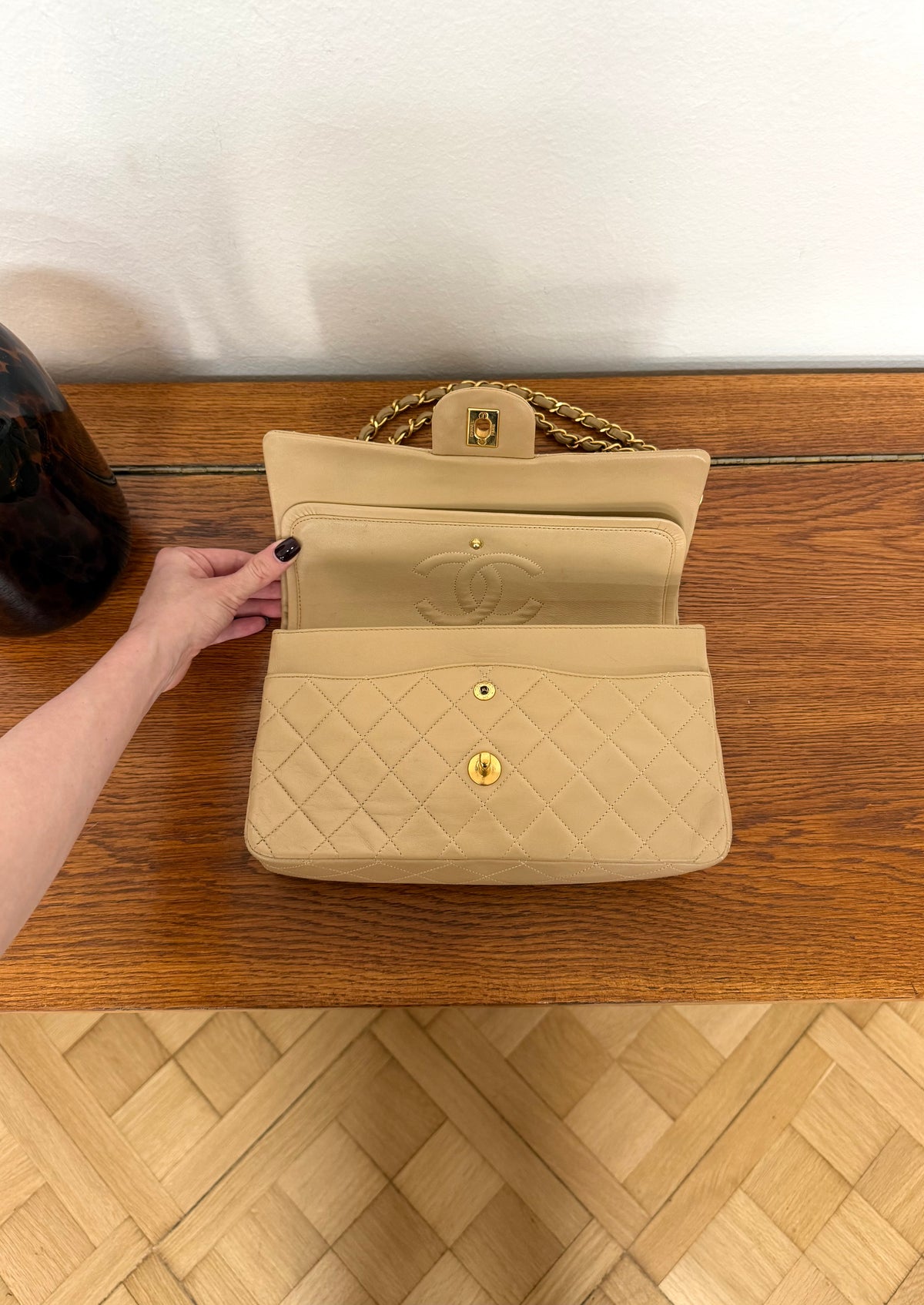 Chanel Classic Double Flap Bag Medium Beige 24K Gold HW