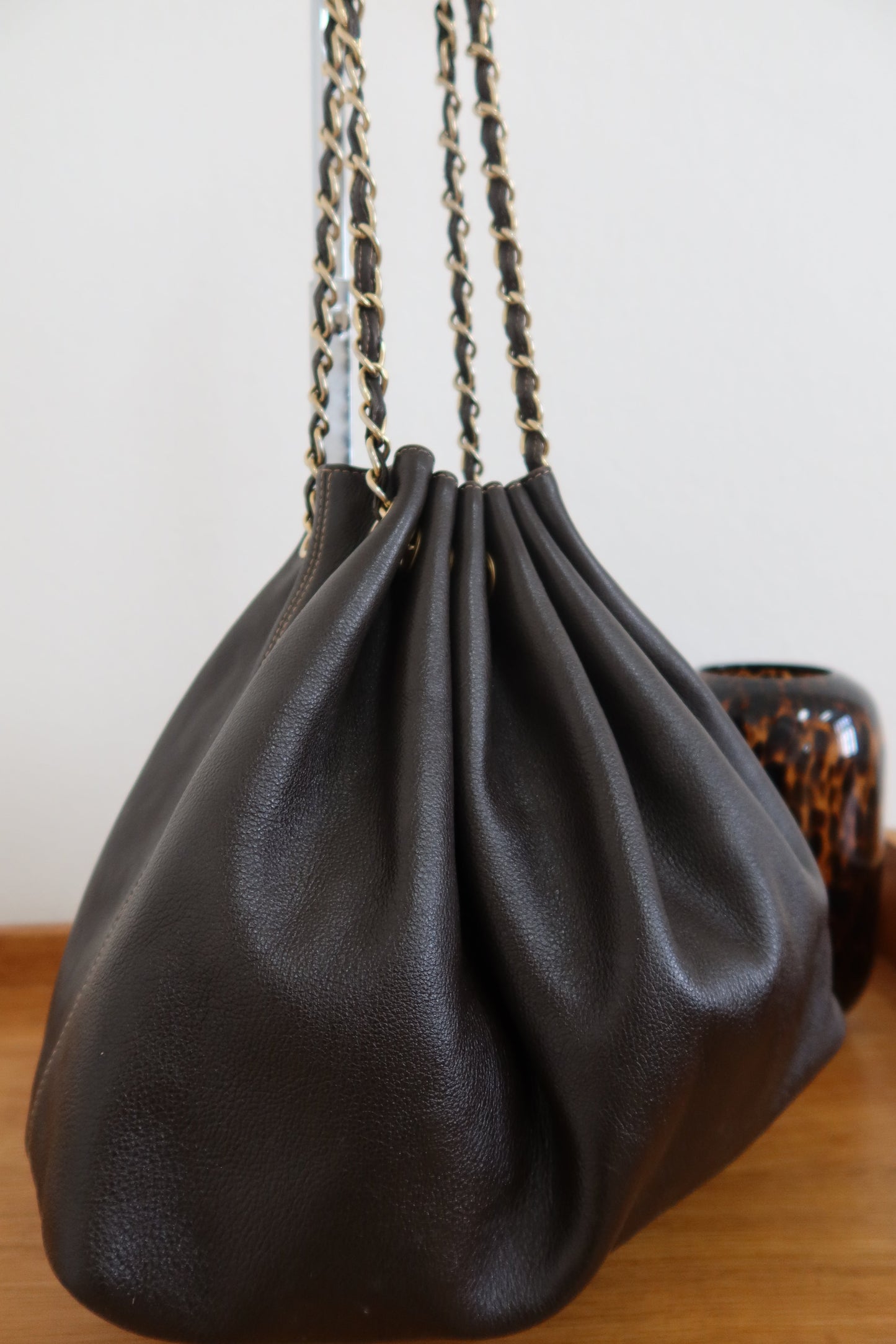 CHANEL DARK BROWN BUCKET BAG & POUCH