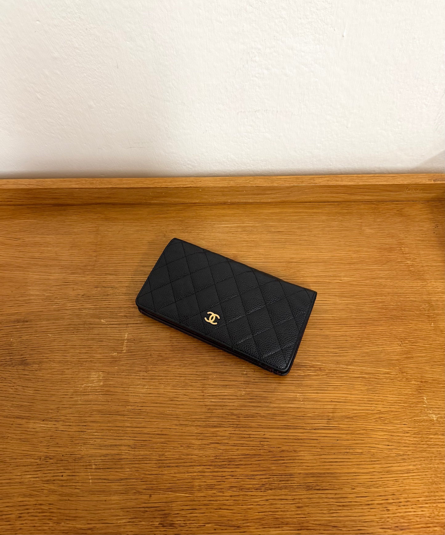 CHANEL CAVIAR LONG WALLET BLACK SERIES 18