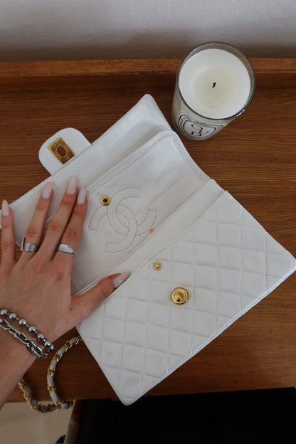 CHANEL DOUBLE FLAP BAG SMALL IN WHITE