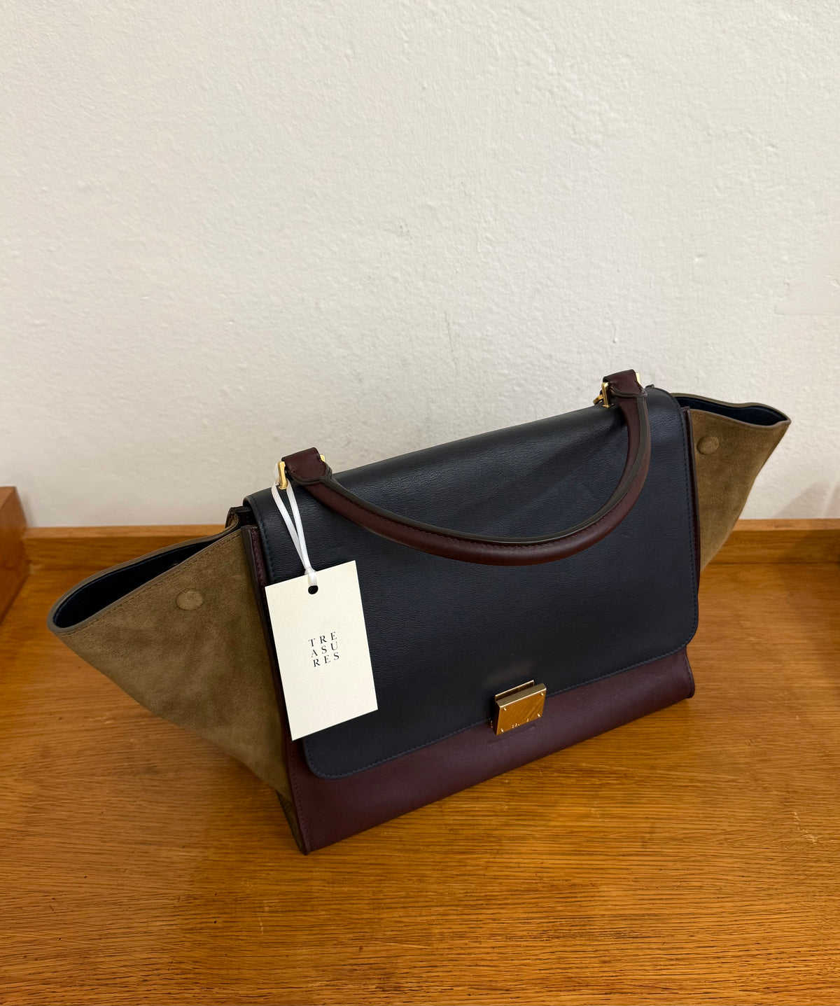 CELINE PHOEBE PHILO TRICOLOR TRAPEZE BURGUNDY NAVY