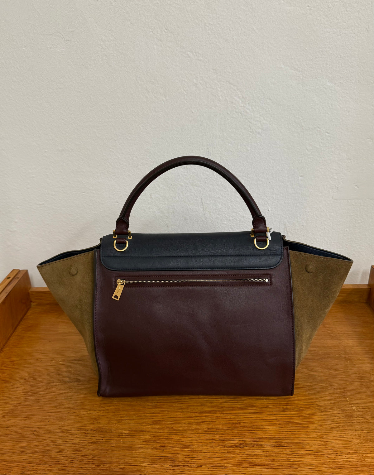 CELINE PHOEBE PHILO TRICOLOR TRAPEZE BURGUNDY NAVY