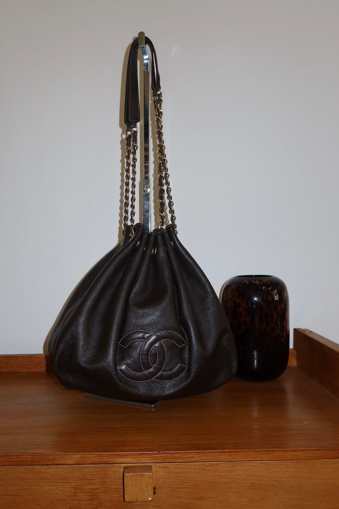CHANEL DARK BROWN BUCKET BAG & POUCH