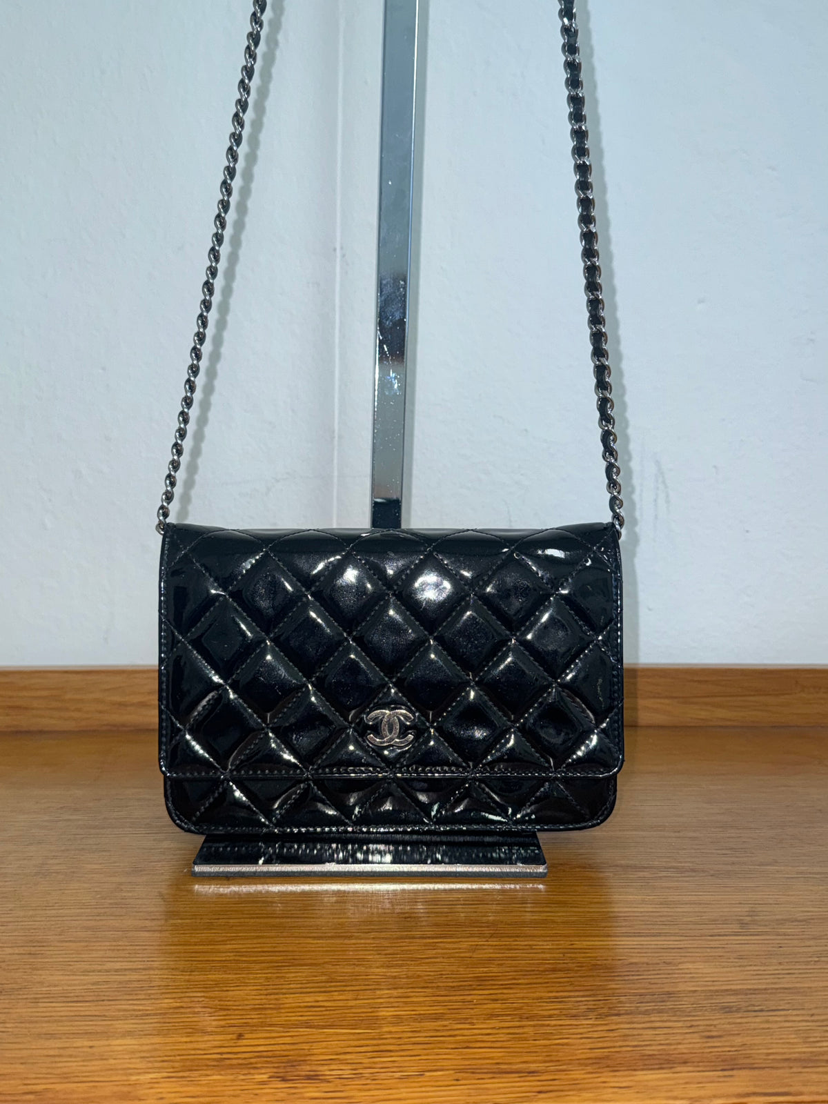 CHANEL WOC BLACK PATENT LEATHER SILVER HW SERIES 14