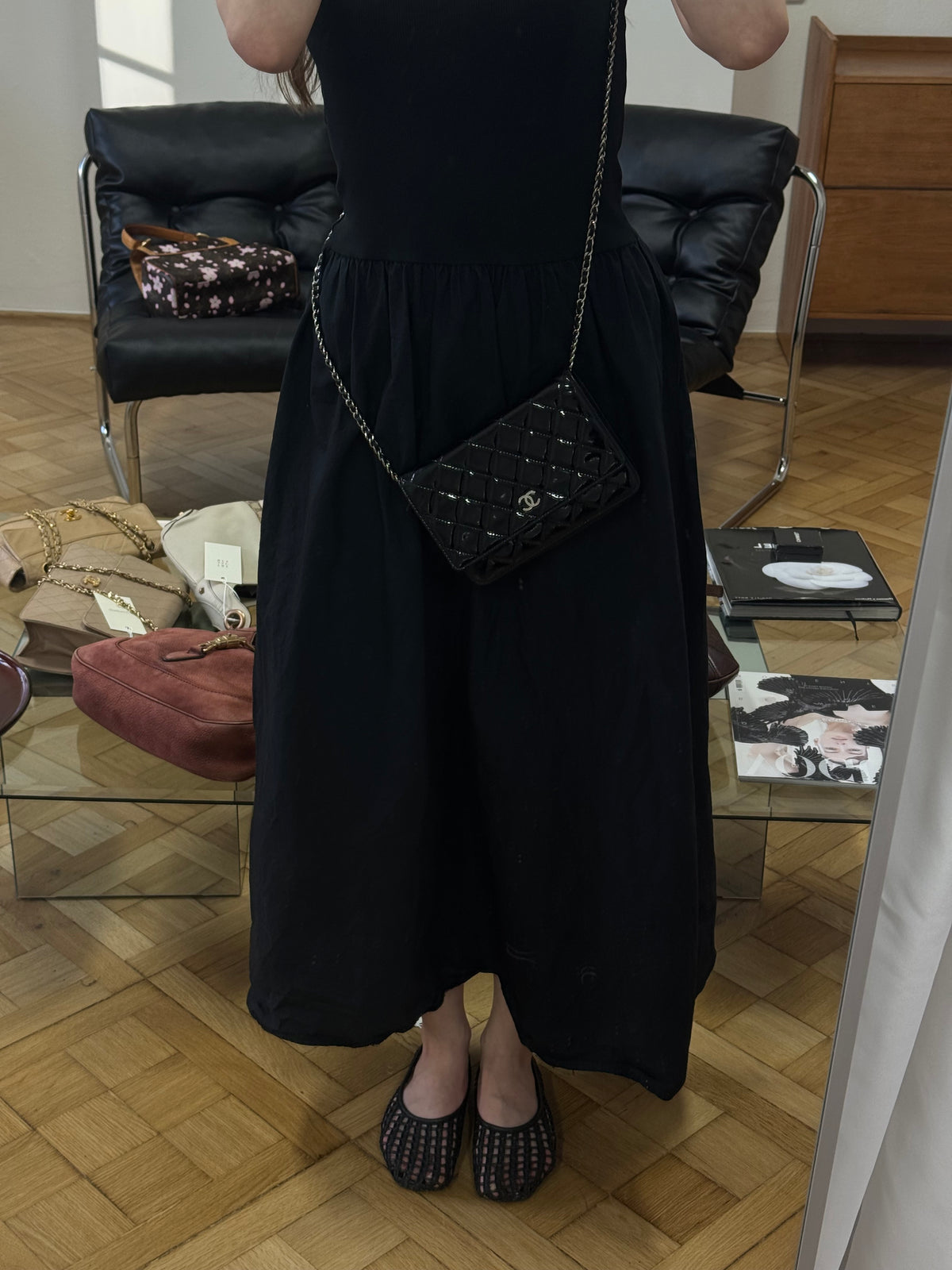 CHANEL WOC BLACK PATENT LEATHER SILVER HW SERIES 14
