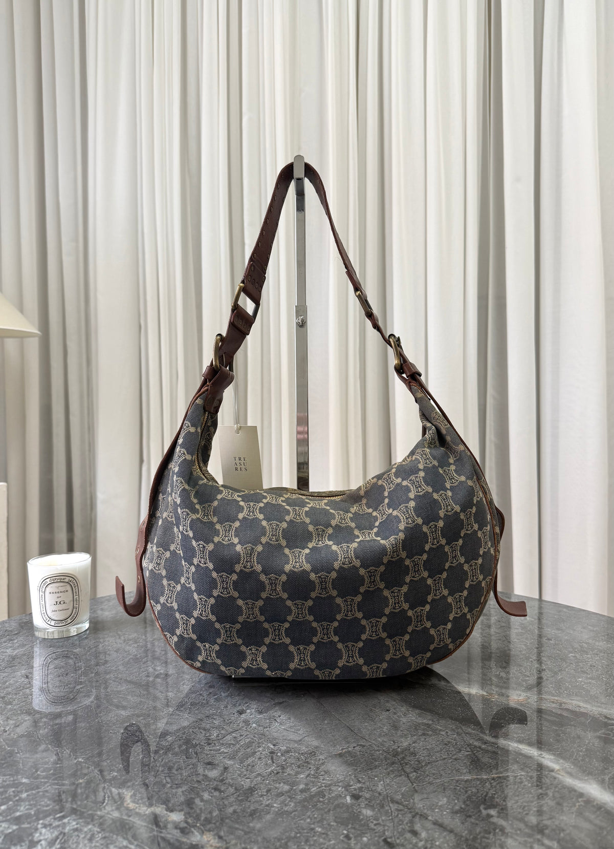Celine Denim Half Moon Macadam Triomphe Shoulder Bag