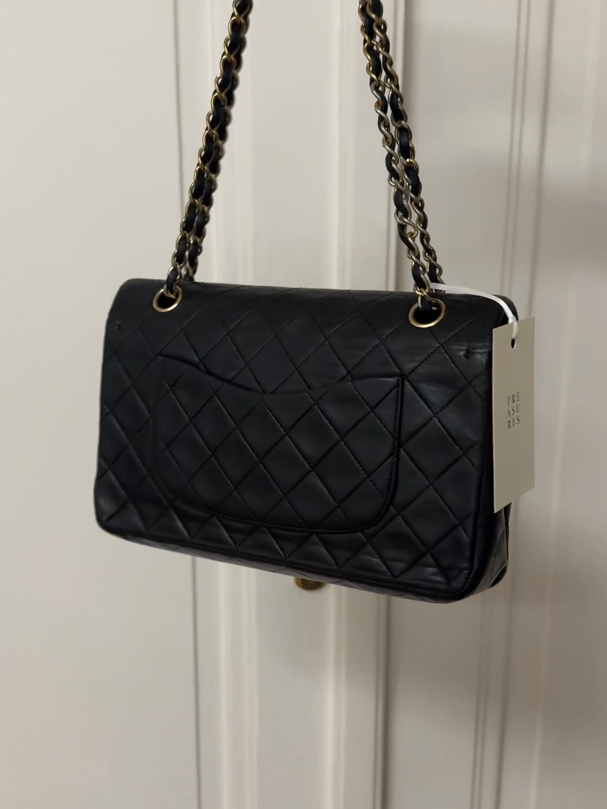 CHANEL CLASSIC DOUBLE FLAP BAG MEDIUM BLACK 24K GOLD HW