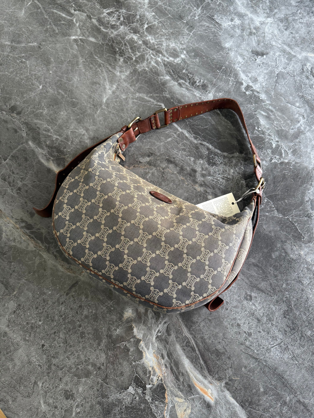 Celine Denim Half Moon Macadam Triomphe Shoulder Bag