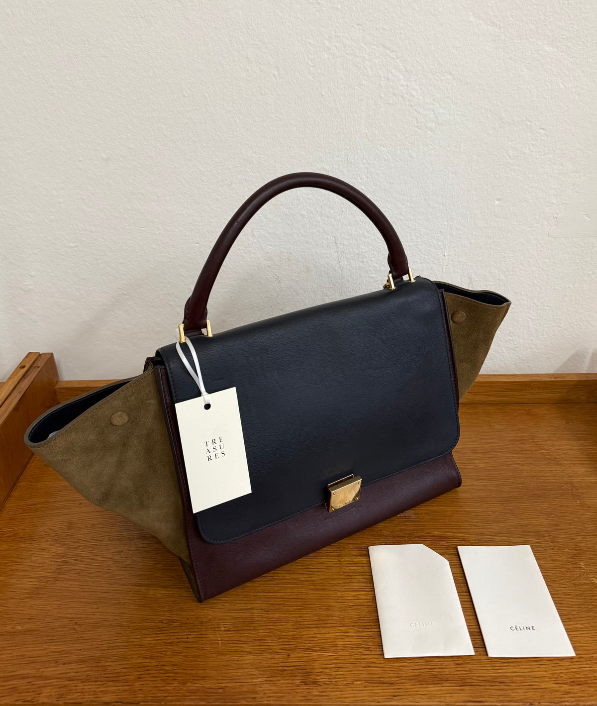 CELINE PHOEBE PHILO TRICOLOR TRAPEZE BURGUNDY NAVY