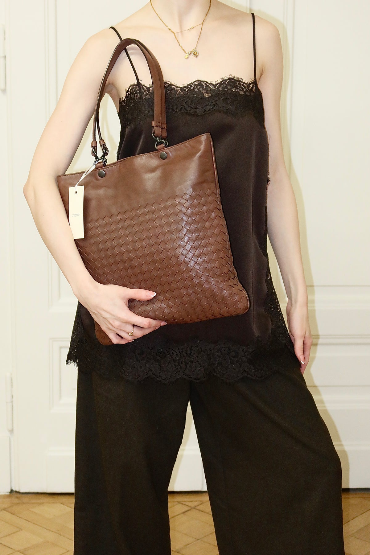 BOTTEGA VENETA INTRECCIATO SHOULDER BAG BROWN
