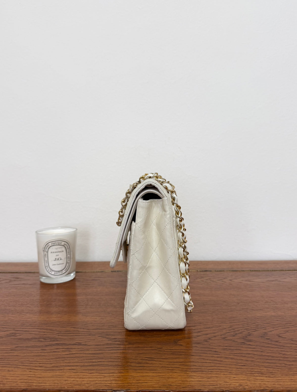 Chanel Classic Double Flap Bag White Medium Tall 24K Gold
