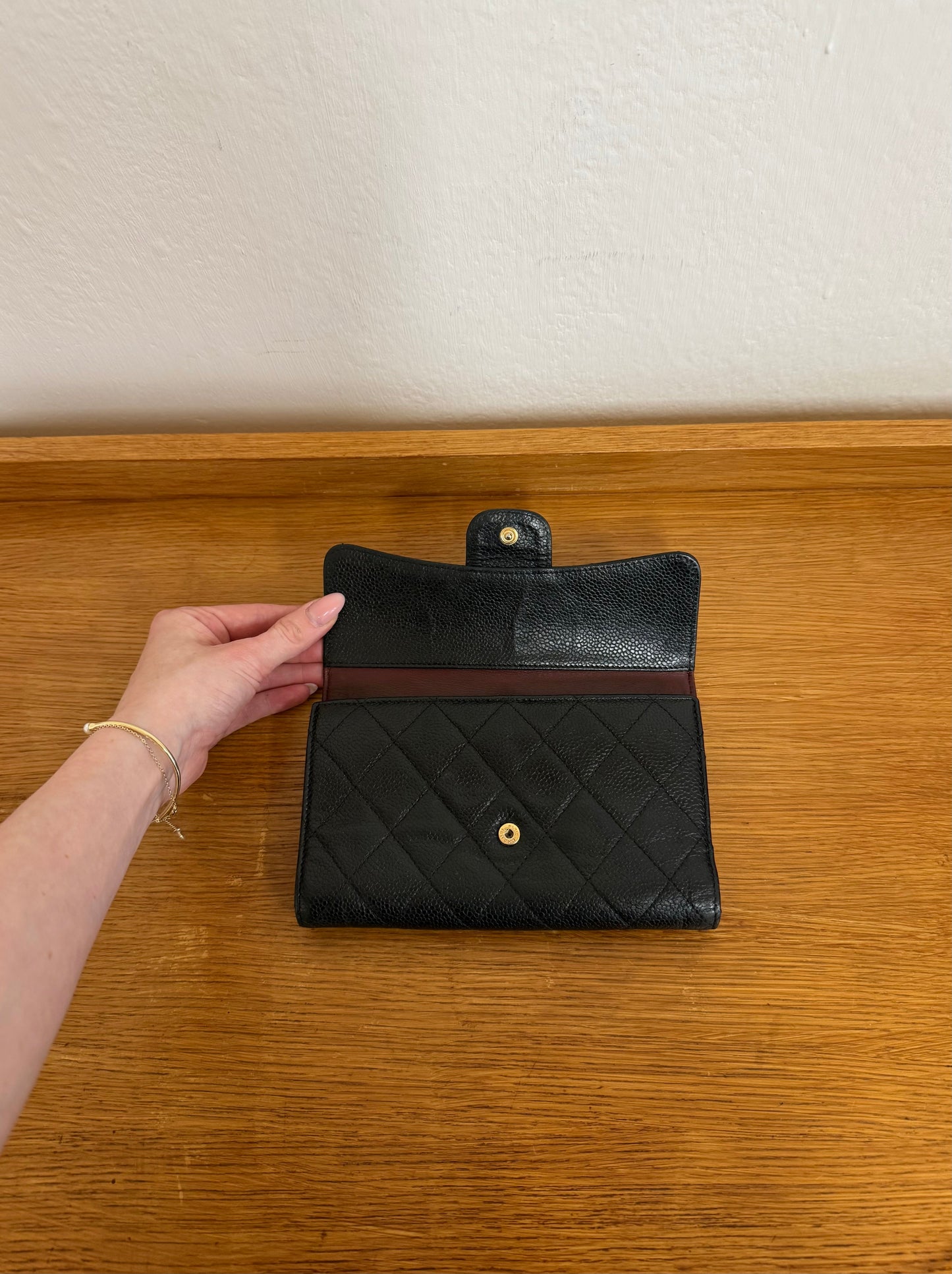 CHANEL CAVIAR LONG WALLET BLACK SERIES 16