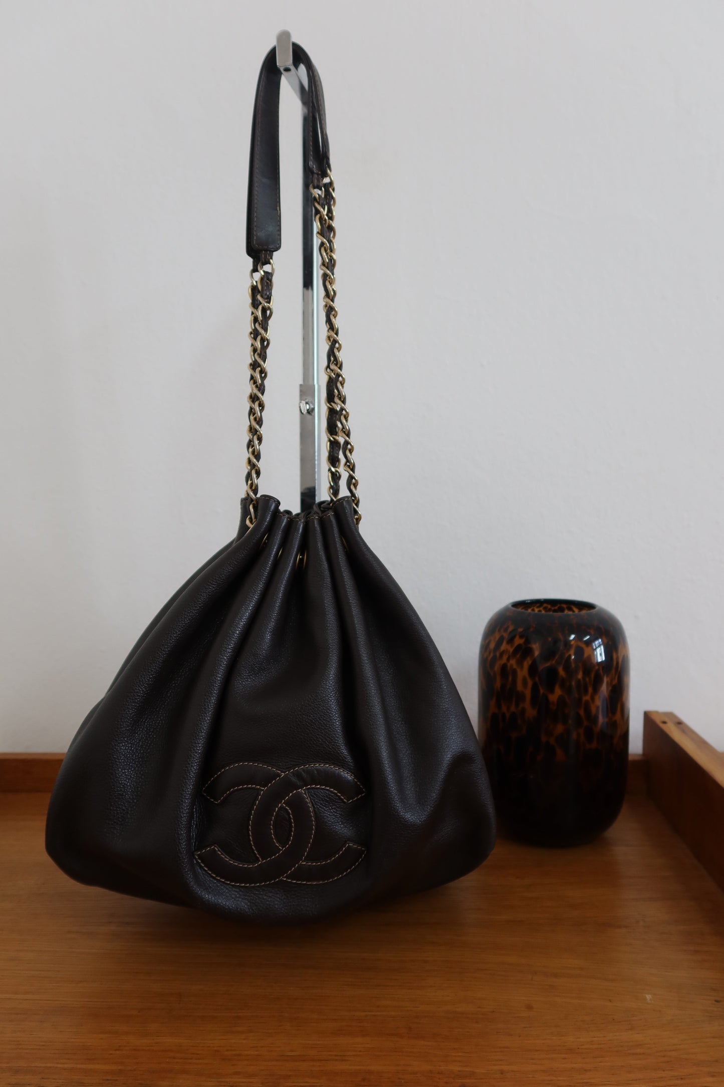 CHANEL DARK BROWN BUCKET BAG & POUCH