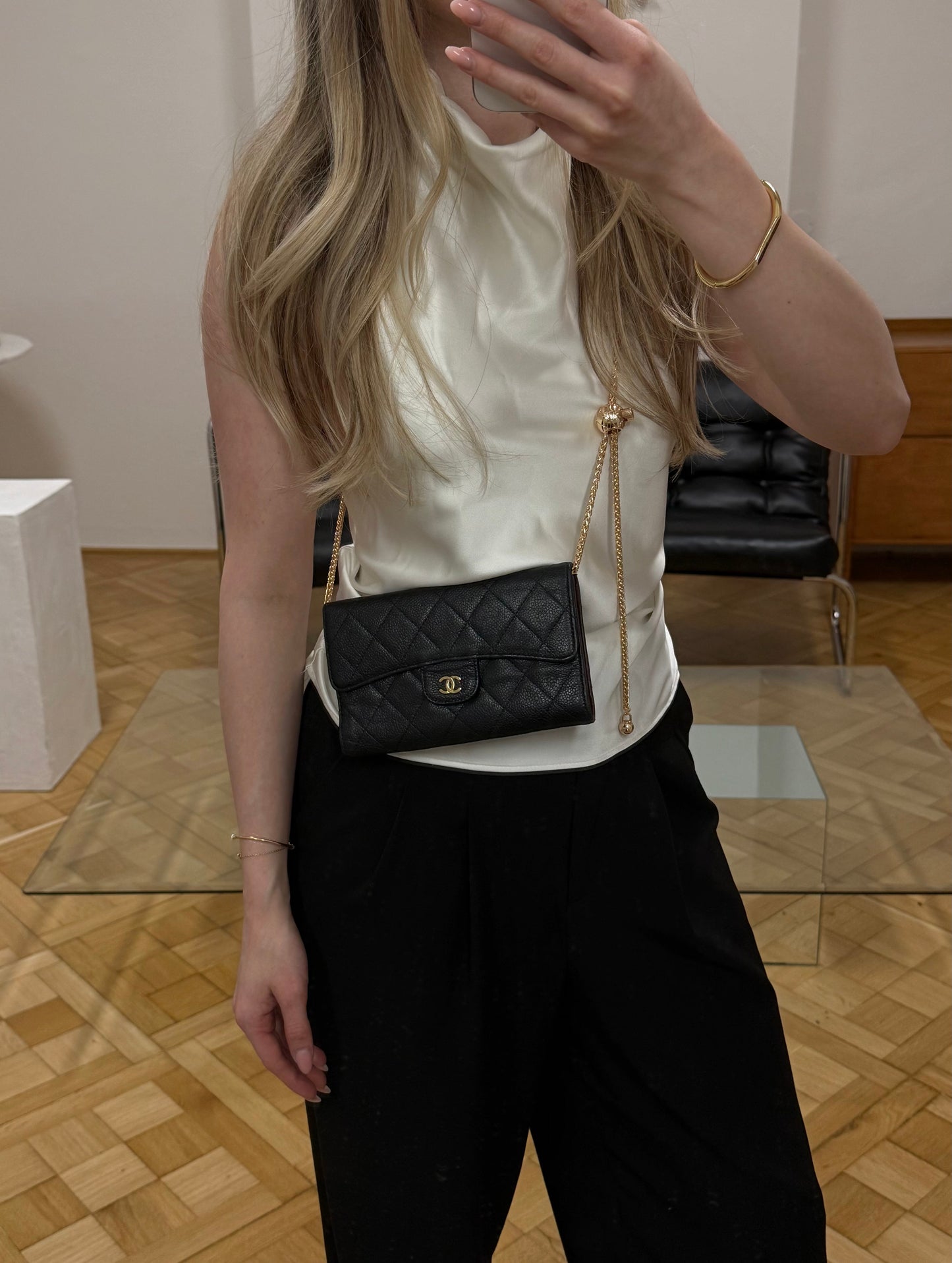 CHANEL CAVIAR LONG WALLET BLACK SERIES 16
