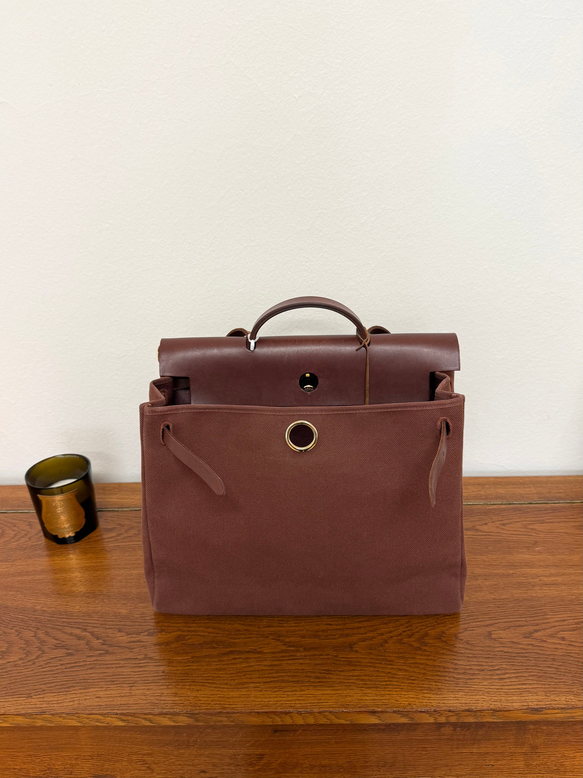 Hermès Herbag Handbag Burgundy Canvas & Leather