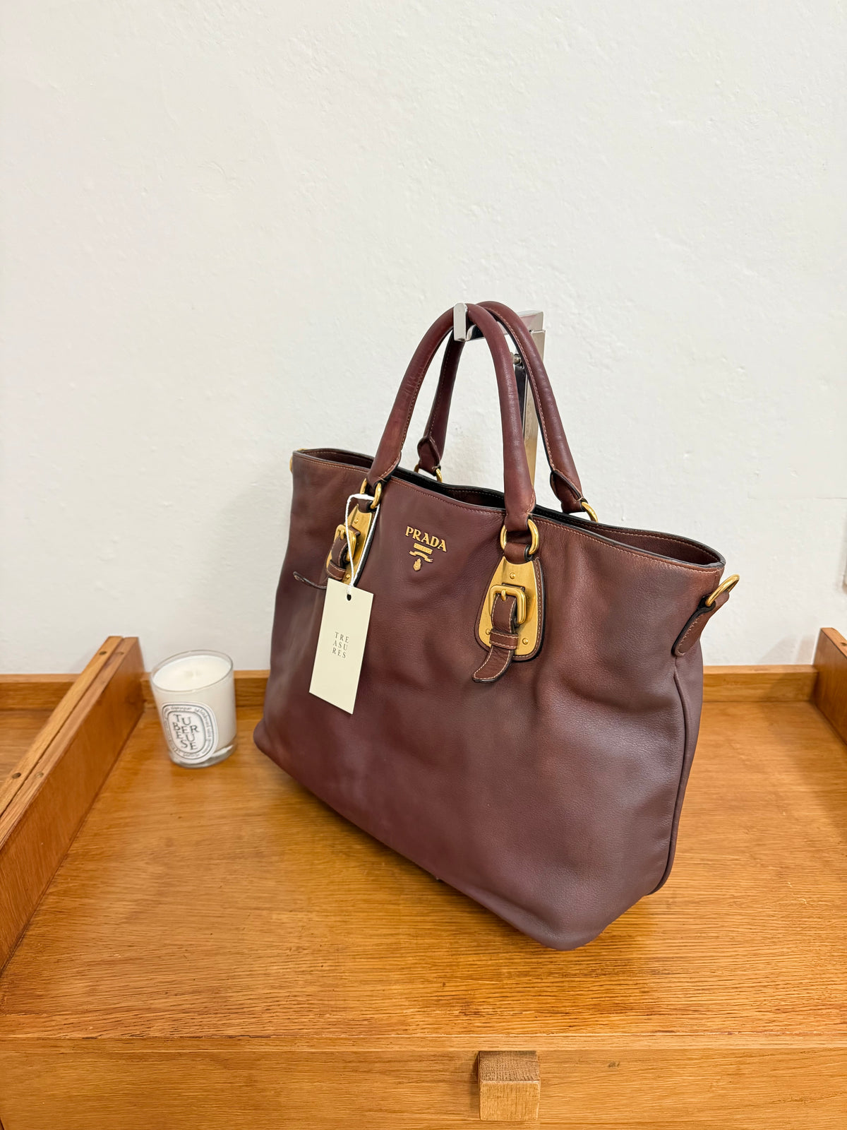 PRADA BURGUNDY SHOULDER TOTE BAG